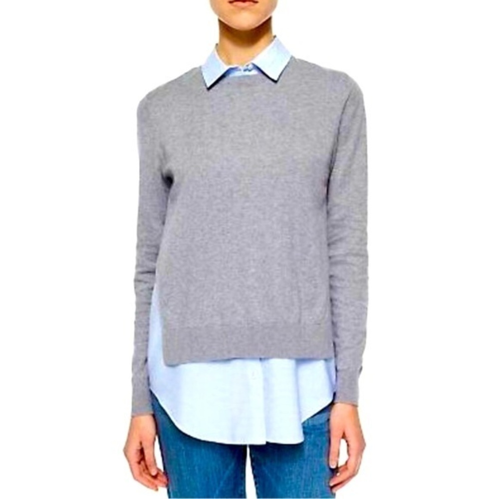 Theory Deverlyn Knit Poplin Combo Shirt Women’s Medium White/Cream‎ Cashmere
